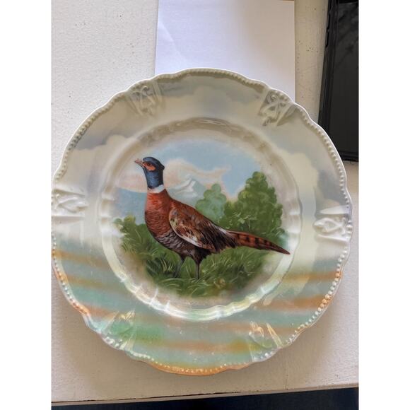 Set of 2 Antique Pheasant Lusterware Decorative 7 inch Cabinet Plate Germany - Picture 3 of 3